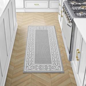 image:imageLaura Ashley All Loop Tufted 26quot x 45quot Washable SkidResistant Accent Rug  IvorySage Austell TwoToneLorreta Twotone Light GreyIvory