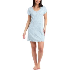 image:imageLaura Ashley Womens Nightgown Ribbed Knit Short Sleeve Henley SleepshirtGreen Floral