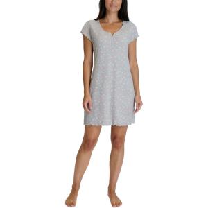 image:imageLaura Ashley Womens Nightgown Ribbed Knit Short Sleeve Henley SleepshirtGreyPink Bows