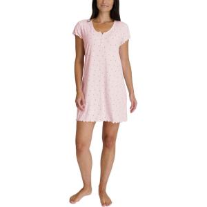 image:imageLaura Ashley Womens Nightgown Ribbed Knit Short Sleeve Henley SleepshirtPink Dot