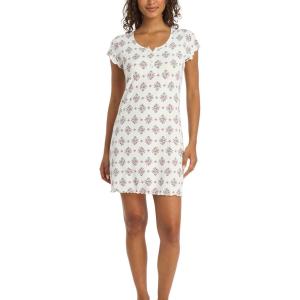 image:imageLaura Ashley Womens Nightgown Ribbed Knit Short Sleeve Henley SleepshirtPink Foulard