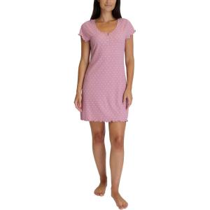 image:imageLaura Ashley Womens Nightgown Ribbed Knit Short Sleeve Henley SleepshirtPurple Hearts