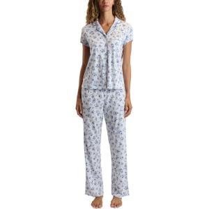 image:imageLaura Ashley Womens Pajamas 2 Piece Cotton Blend Notch Collar Button Down PJ SetBlue Floral