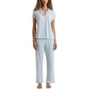 image:imageLaura Ashley Womens Pajamas 2 Piece Cotton Blend Notch Collar Button Down PJ SetDenim Stripe