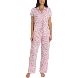 image:imageLaura Ashley Womens Pajamas 2 Piece Cotton Blend Notch Collar Button Down PJ SetPink Roses