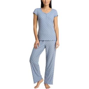 image:imageLaura Ashley Womens Pajamas 2 Piece Ribbed Knit Short Sleeve Henley Top and Pants PJ SetBlue Bows