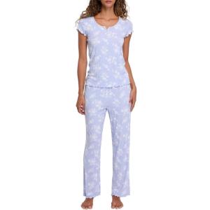 image:imageLaura Ashley Womens Pajamas 2 Piece Ribbed Knit Short Sleeve Henley Top and Pants PJ SetChambray Floral