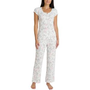 image:imageLaura Ashley Womens Pajamas 2 Piece Ribbed Knit Short Sleeve Henley Top and Pants PJ SetGrey Toile