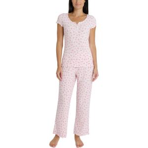image:imageLaura Ashley Womens Pajamas 2 Piece Ribbed Knit Short Sleeve Henley Top and Pants PJ SetIvory Roses