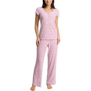 image:imageLaura Ashley Womens Pajamas 2 Piece Ribbed Knit Short Sleeve Henley Top and Pants PJ SetMauve Daisy