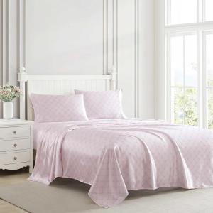image:imageLaura Ashley  Queen Bed Sheets Printed Satin Bedding with Matching Pillowcases Deep Pocket Lightweight for YearRound Use OekoTex Certified Bow Ribbon PinkBow Ribbon Pink