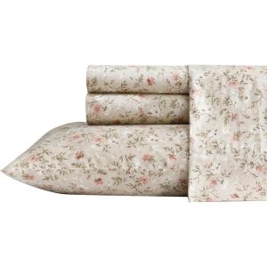 image:imageLaura Ashley  Queen Sheet Set ButterySoft Bed Sheets with a Naturally Silky Smooth Cotton Sateen Lightweight Feel  Matching Pillowcases amp Fitted Sheet Bettinas Blooms RedBonnie Beige