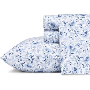 image:imageLaura Ashley  Queen Sheet Set ButterySoft Bed Sheets with a Naturally Silky Smooth Cotton Sateen Lightweight Feel  Matching Pillowcases amp Fitted Sheet Bettinas Blooms RedLorelei Dark Blue