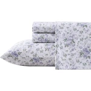 image:imageLaura Ashley  Queen Sheet Set ButterySoft Bed Sheets with a Naturally Silky Smooth Cotton Sateen Lightweight Feel  Matching Pillowcases amp Fitted Sheet Bettinas Blooms RedLilian Purple