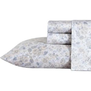 image:imageLaura Ashley  Queen Sheet Set ButterySoft Bed Sheets with a Naturally Silky Smooth Cotton Sateen Lightweight Feel  Matching Pillowcases amp Fitted Sheet Bettinas Blooms RedQuartet Grey