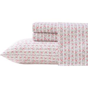 image:imageLaura Ashley  Queen Sheet Set ButterySoft Bed Sheets with a Naturally Silky Smooth Cotton Sateen Lightweight Feel  Matching Pillowcases amp Fitted Sheet Bettinas Blooms RedMarta Stripe Pink