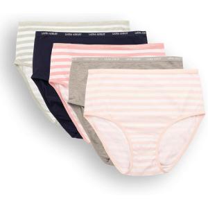 image:imageLaura Ashley Womens Cotton Brief Underwear Set HighWaisted Panties for Women 5PackSheer StripeMd Heather GreySilk StripeNocturnal NavySage Stripe