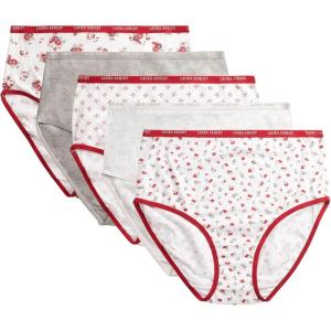 image:imageLaura Ashley Womens Cotton Brief Underwear Set HighWaisted Panties for Women 5PackTrue BouquetMd Heather GreyCrimson GeoLt Bleach HthrCrimson Berry
