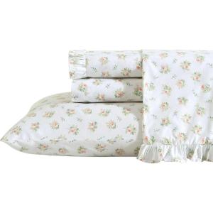 image:imageLaura Ashley  Full Sheet Set Crisp amp Cool Cotton Percale Bedding for Year Round Comfort Deep Pocket Bed Sheets with Matching Pillowcases Blossom Bliss PinkRoseford Orange