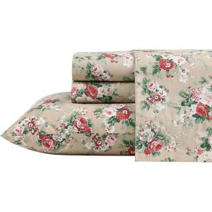 image:imageLaura Ashley  Full Sheet Set Crisp amp Cool Cotton Percale Bedding for Year Round Comfort Deep Pocket Bed Sheets with Matching Pillowcases Blossom Bliss PinkAshfield Beige