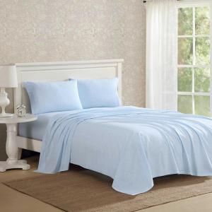 image:imageLaura Ashley  Full Sheet Set Crisp amp Cool Cotton Percale Bedding for Year Round Comfort Deep Pocket Bed Sheets with Matching Pillowcases Blossom Bliss PinkMaeve Blue
