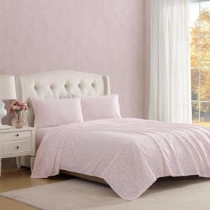 image:imageLaura Ashley  Full Sheet Set Crisp amp Cool Cotton Percale Bedding for Year Round Comfort Deep Pocket Bed Sheets with Matching Pillowcases Blossom Bliss PinkAntoinette Pink