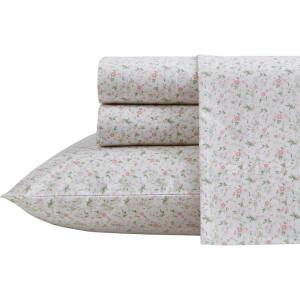 image:imageLaura Ashley  Full Sheet Set Crisp amp Cool Cotton Percale Bedding for Year Round Comfort Deep Pocket Bed Sheets with Matching Pillowcases Blossom Bliss PinkEvie Pink