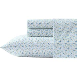 image:imageLaura Ashley  Full Sheet Set Crisp amp Cool Cotton Percale Bedding for Year Round Comfort Deep Pocket Bed Sheets with Matching Pillowcases Blossom Bliss PinkEvie Blue