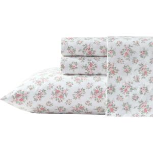 image:imageLaura Ashley  Full Sheet Set Crisp amp Cool Cotton Percale Bedding for Year Round Comfort Deep Pocket Bed Sheets with Matching Pillowcases Blossom Bliss PinkLeanna Rose Pink