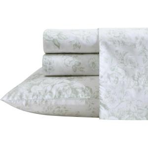 image:imageLaura Ashley  Full Sheet Set Crisp amp Cool Cotton Percale Bedding for Year Round Comfort Deep Pocket Bed Sheets with Matching Pillowcases Blossom Bliss PinkToile Delight Green