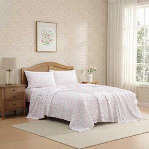 image:imageLaura Ashley  Full Sheet Set Crisp amp Cool Cotton Percale Bedding for Year Round Comfort Deep Pocket Bed Sheets with Matching Pillowcases Blossom Bliss PinkBlossom Bliss Pink