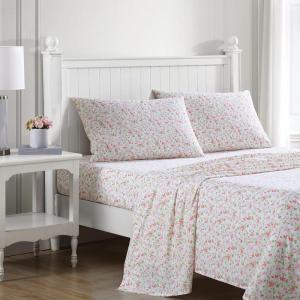 image:imageLaura Ashley  Full Sheet Set Crisp amp Cool Cotton Percale Bedding for Year Round Comfort Deep Pocket Bed Sheets with Matching Pillowcases Blossom Bliss PinkNorella Pink