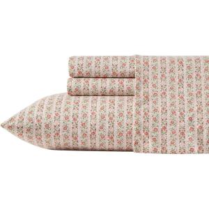 image:imageLaura Ashley  Full Sheet Set Crisp amp Cool Cotton Percale Bedding for Year Round Comfort Deep Pocket Bed Sheets with Matching Pillowcases Blossom Bliss PinkMarta Stripe
