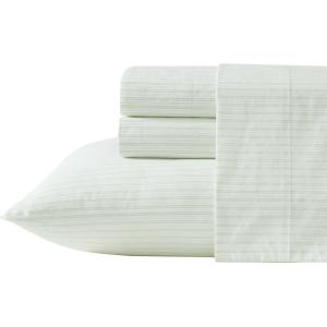 image:imageLaura Ashley  Full Sheet Set Crisp amp Cool Cotton Percale Bedding for Year Round Comfort Deep Pocket Bed Sheets with Matching Pillowcases Blossom Bliss PinkBedford Skinny Stripe Green
