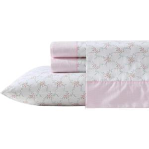 image:imageLaura Ashley  Full Sheet Set Crisp amp Cool Cotton Percale Bedding for Year Round Comfort Deep Pocket Bed Sheets with Matching Pillowcases Blossom Bliss PinkLynda Pink