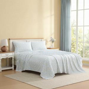 image:imageLaura Ashley  Full Sheet Set Crisp amp Cool Cotton Percale Bedding for Year Round Comfort Deep Pocket Bed Sheets with Matching Pillowcases Blossom Bliss PinkDitsy Doodle Blue