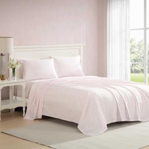 image:imageLaura Ashley  Full Sheet Set Crisp amp Cool Cotton Percale Bedding for Year Round Comfort Deep Pocket Bed Sheets with Matching Pillowcases Blossom Bliss PinkFloral Toile Pink