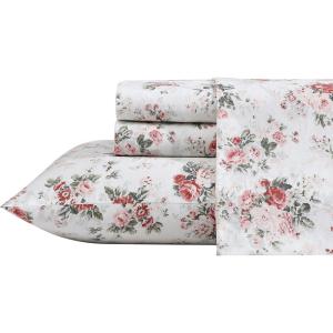 image:imageLaura Ashley  Full Sheet Set Crisp amp Cool Cotton Percale Bedding for Year Round Comfort Deep Pocket Bed Sheets with Matching Pillowcases Blossom Bliss PinkAshfield Pink