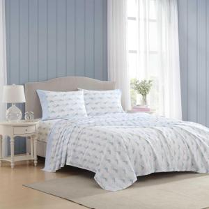 image:imageLaura Ashley  Full Sheet Set Crisp amp Cool Cotton Percale Bedding for Year Round Comfort Deep Pocket Bed Sheets with Matching Pillowcases Blossom Bliss PinkFloral Ribbon Blue