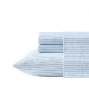 image:imageLaura Ashley  Full Sheet Set Crisp amp Cool Cotton Percale Bedding for Year Round Comfort Deep Pocket Bed Sheets with Matching Pillowcases Blossom Bliss PinkBedford Skinny Stripe Blue