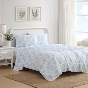 image:imageLaura Ashley  Full Sheet Set Crisp amp Cool Cotton Percale Bedding for Year Round Comfort Deep Pocket Bed Sheets with Matching Pillowcases Blossom Bliss PinkWalled Garden Blue