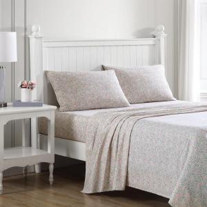 image:imageLaura Ashley  Full Sheet Set Crisp amp Cool Cotton Percale Bedding for Year Round Comfort Deep Pocket Bed Sheets with Matching Pillowcases Blossom Bliss PinkLoveston Pink