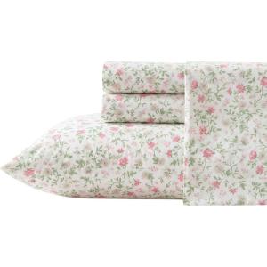 image:imageLaura Ashley  Full Sheet Set Crisp amp Cool Cotton Percale Bedding for Year Round Comfort Deep Pocket Bed Sheets with Matching Pillowcases Blossom Bliss PinkBonnie Pink