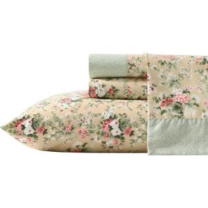 image:imageLaura Ashley  Full Sheet Set Crisp amp Cool Cotton Percale Bedding for Year Round Comfort Deep Pocket Bed Sheets with Matching Pillowcases Blossom Bliss PinkSerene Dream Brown