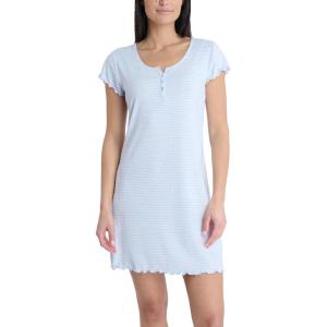 image:imageLaura Ashley Womens Nightgown Ribbed Knit Short Sleeve Henley SleepshirtHeather Stripe