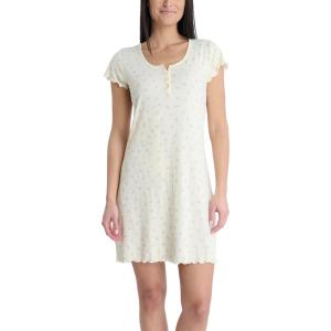 image:imageLaura Ashley Womens Nightgown Ribbed Knit Short Sleeve Henley SleepshirtYellow Roses