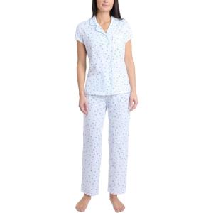 image:imageLaura Ashley Womens Pajamas 2 Piece Cotton Blend Notch Collar Button Down PJ SetBlue Cherries