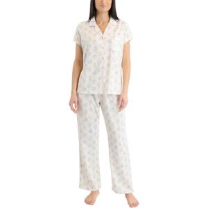 image:imageLaura Ashley Womens Pajamas 2 Piece Cotton Blend Notch Collar Button Down PJ SetIvory Floral