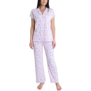 image:imageLaura Ashley Womens Pajamas 2 Piece Cotton Blend Notch Collar Button Down PJ SetTossed Rose