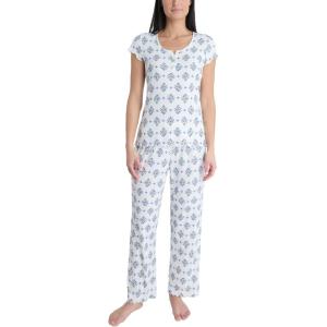 image:imageLaura Ashley Womens Pajamas 2 Piece Ribbed Knit Short Sleeve Henley Top and Pants PJ SetBlue Foulard